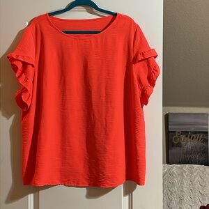🦋 BIG TULIP SLEEVES CORAL COLOR TEXTURED BOXY FIT TOP FROM SHEIN PLUS SIZE: 3X